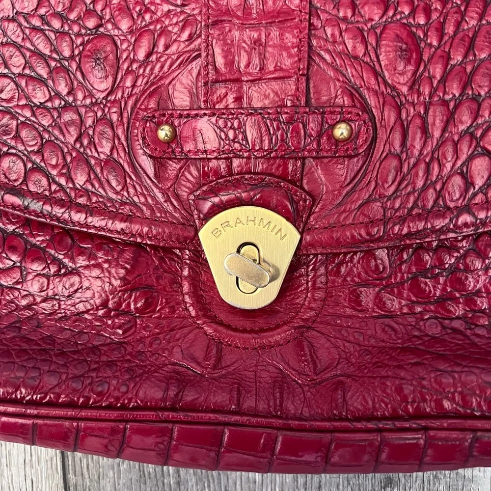 Brahmin Dark Red Croc-Embossed Leather Crossbody Bag - Picture 3 of 10